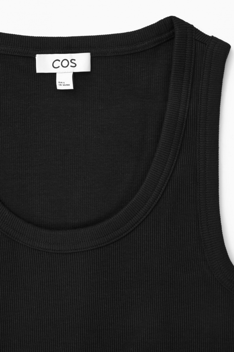 Women's COS Scoop-Neck Ribbed Tank Top Black NZ-40KVSZRPC