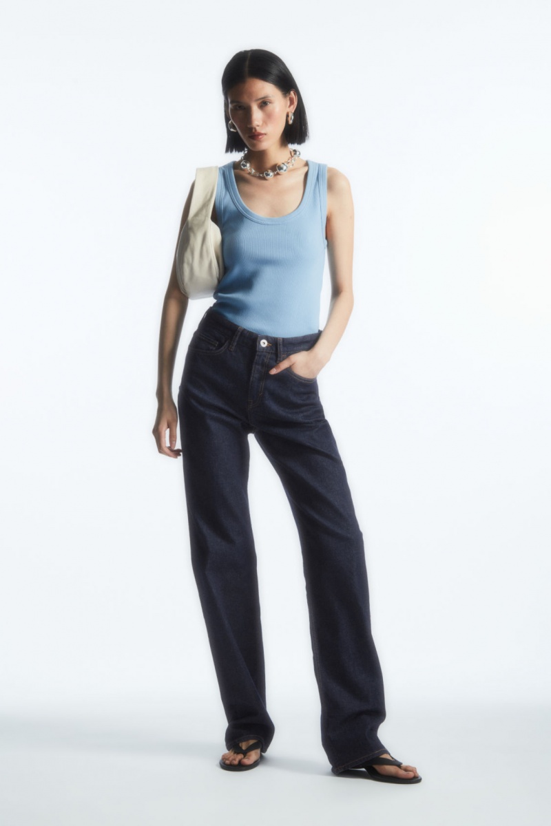 Women's COS Scoop-Neck Ribbed Tank Top Light Blue NZ-10HSNDCJZ