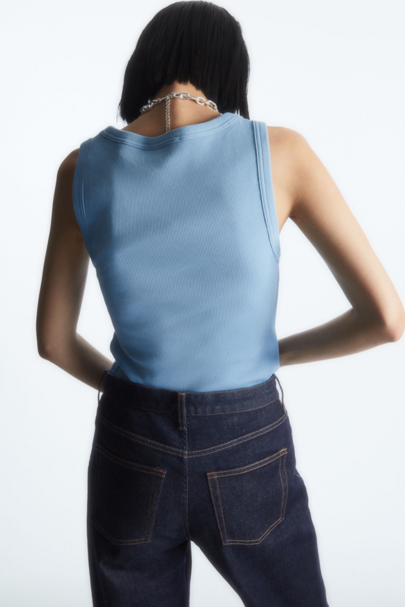 Women's COS Scoop-Neck Ribbed Tank Top Light Blue NZ-10HSNDCJZ