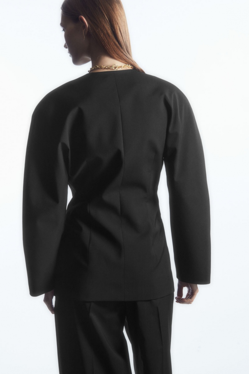 Women's COS Sculpted Collarless Wool Blazer Black NZ-51UTYAPME
