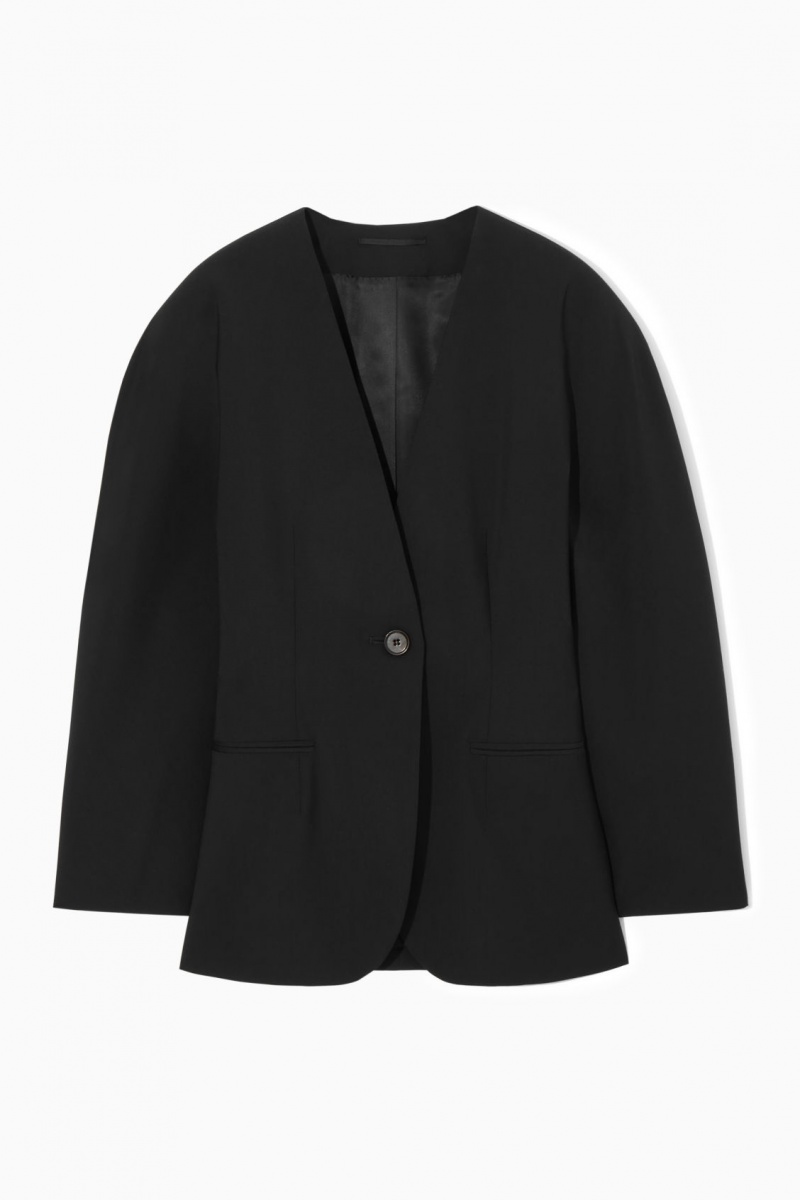 Women's COS Sculpted Collarless Wool Blazer Black NZ-51UTYAPME