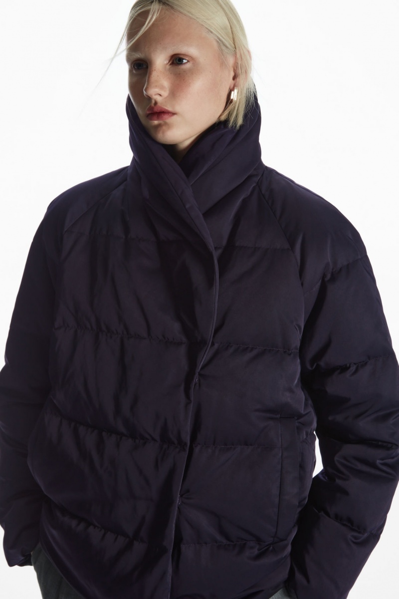 Women's COS Shawl-Collar Puffer Jackets Navy NZ-69PZHKQLG