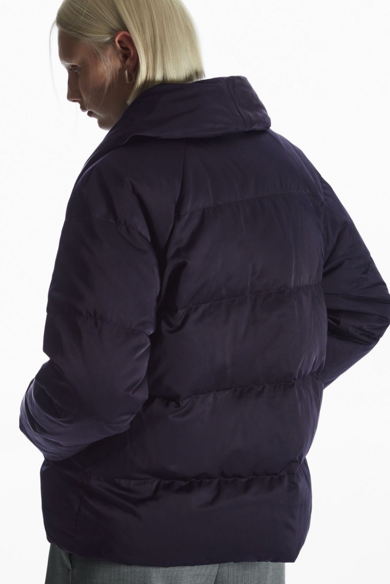 Women's COS Shawl-Collar Puffer Jackets Navy NZ-69PZHKQLG