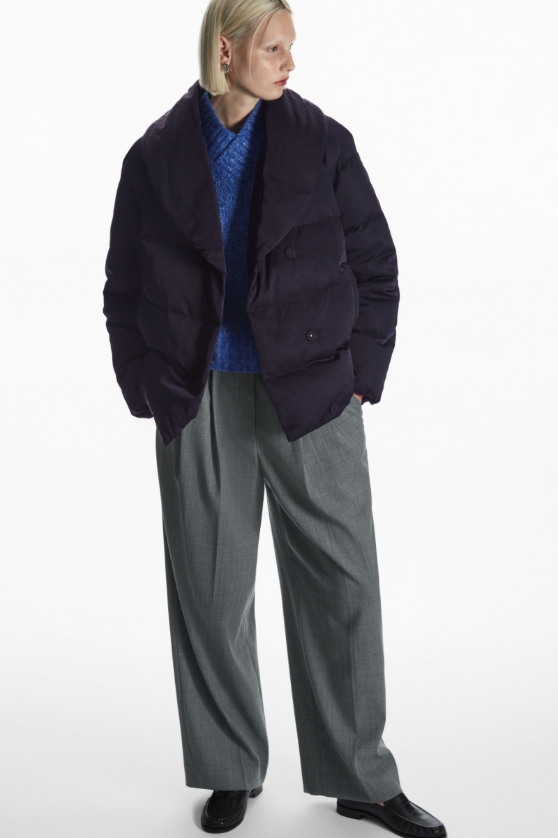 Women's COS Shawl-Collar Puffer Jackets Navy NZ-69PZHKQLG