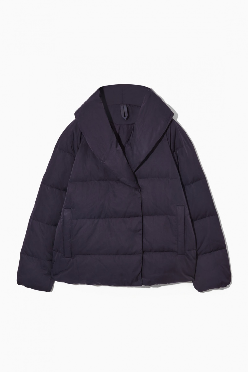 Women's COS Shawl-Collar Puffer Jackets Navy NZ-69PZHKQLG