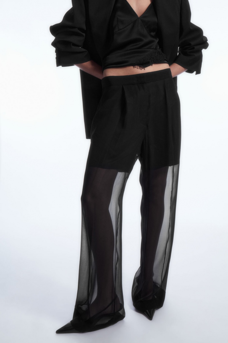 Women's COS Sheer Silk Pants Black NZ-61TQYGUCN