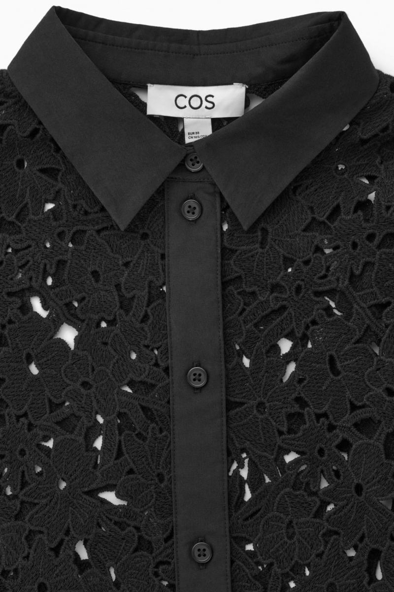 Women's COS Short-Sleeved Broderie Anglaise Shirts Black NZ-34PSYIJON