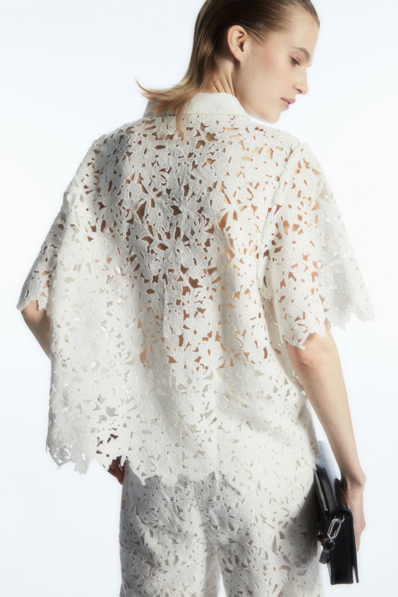 Women's COS Short-Sleeved Broderie Anglaise Shirts White NZ-52BPWTOGU