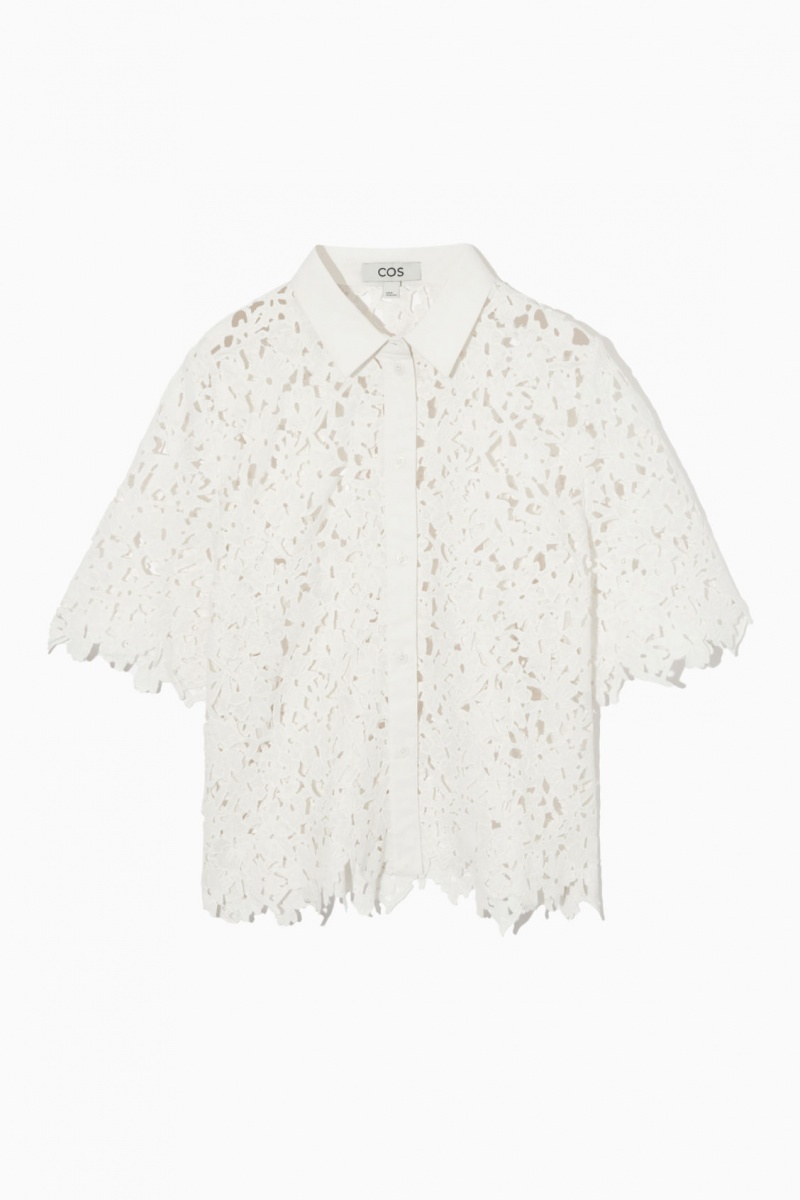 Women's COS Short-Sleeved Broderie Anglaise Shirts White NZ-52BPWTOGU