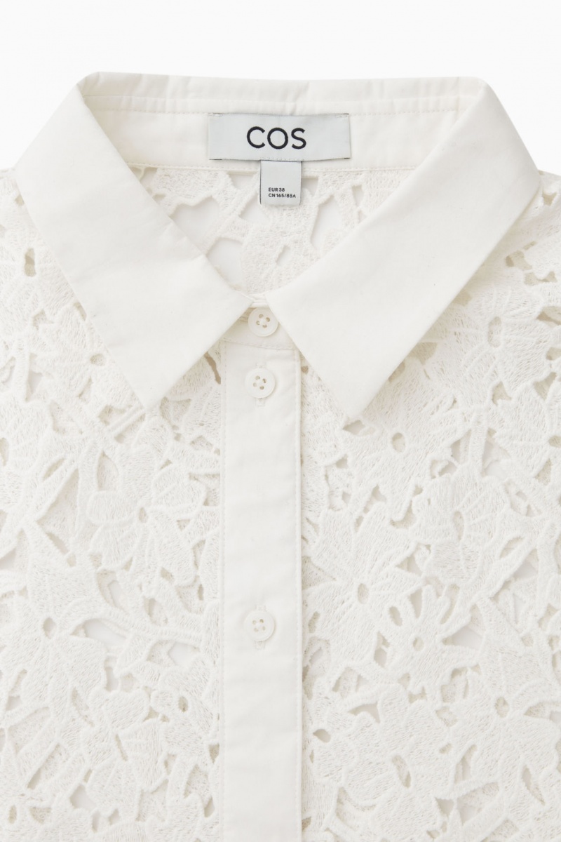 Women's COS Short-Sleeved Broderie Anglaise Shirts White NZ-52BPWTOGU