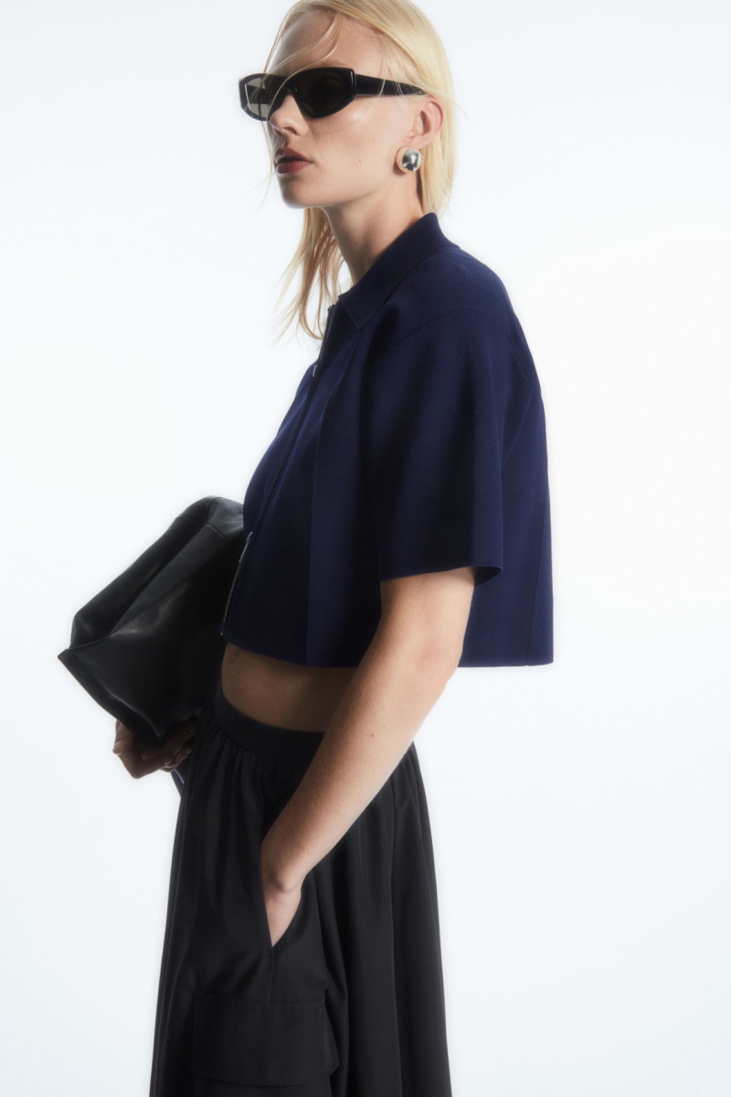 Women's COS Short-Sleeved Cropped Knitted Jackets Navy NZ-34BUVNWZP