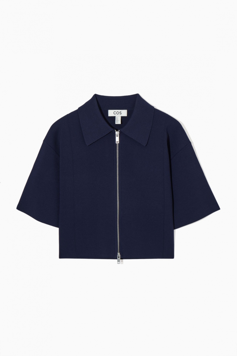 Women's COS Short-Sleeved Cropped Knitted Jackets Navy NZ-34BUVNWZP