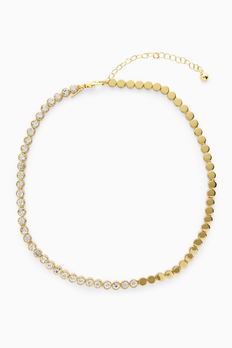 Women's COS Short Crystal Necklace Gold NZ-92OCTDNWF