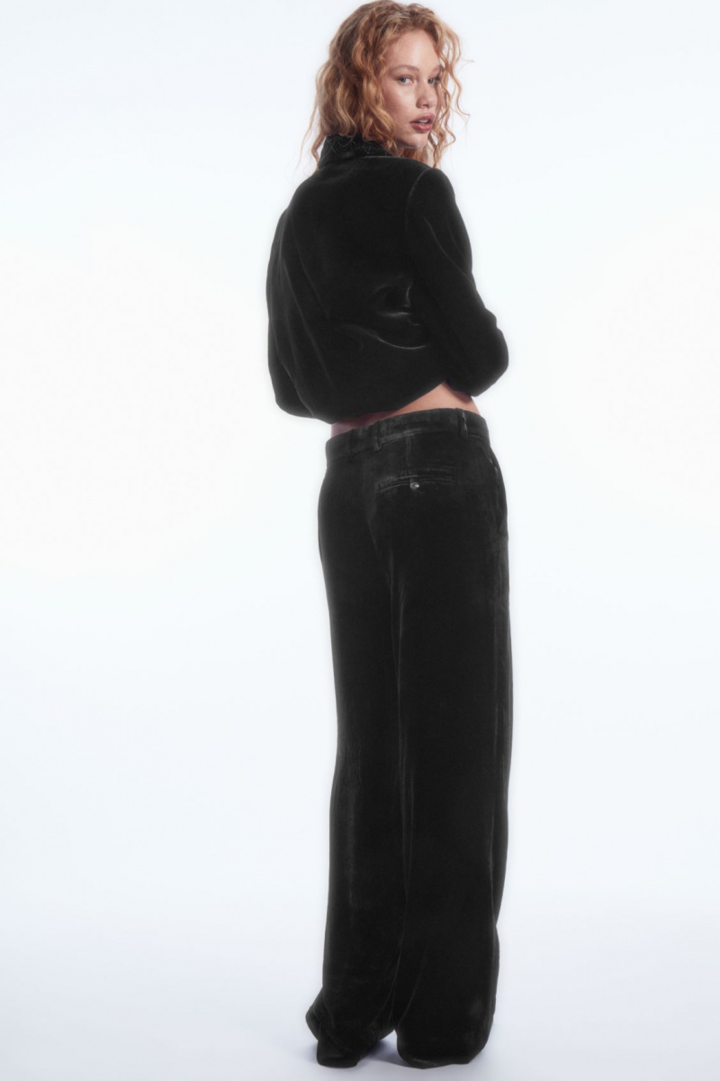 Women's COS Silk-Blend Velvet Straight-Leg Pants Black NZ-48HFGSCNL