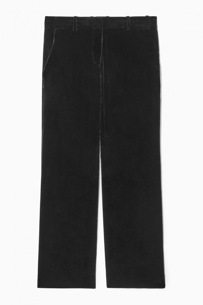 Women's COS Silk-Blend Velvet Straight-Leg Pants Black NZ-48HFGSCNL