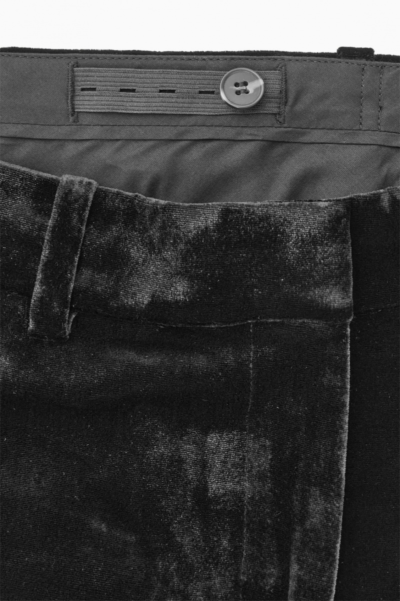 Women's COS Silk-Blend Velvet Straight-Leg Pants Black NZ-48HFGSCNL