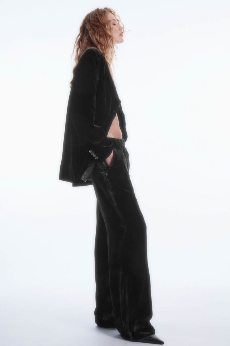Women\'s COS Silk-Blend Velvet Straight-Leg Pants Black NZ-48HFGSCNL