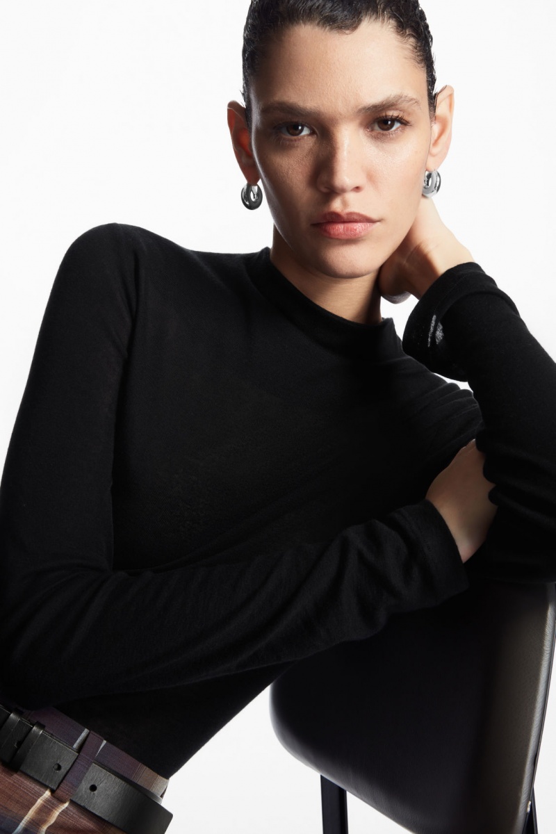 Women's COS Slim-Fit High-Neck Tops Black NZ-53KXVJQNB