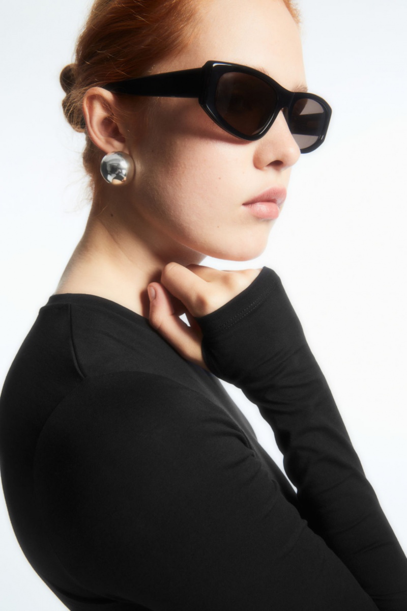 Women's COS Slim-Fit Long-Sleeve Tops Black NZ-07ZNRUJBY
