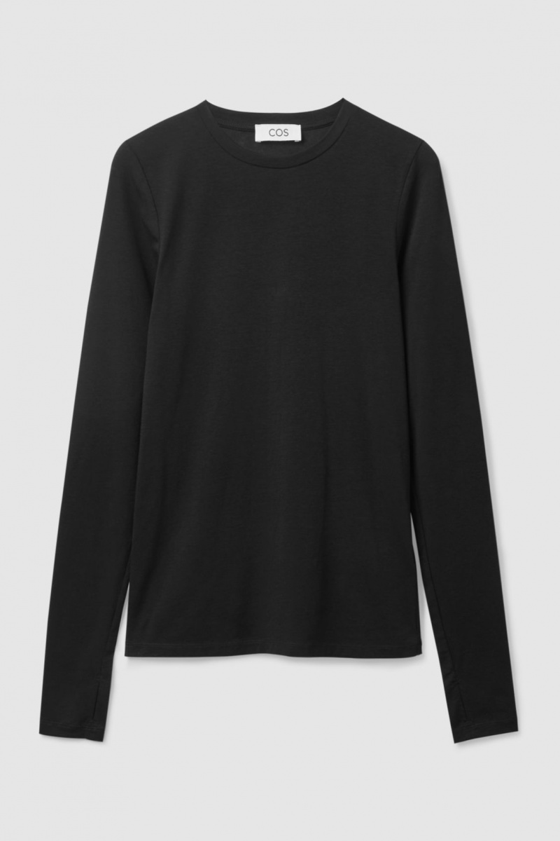 Women's COS Slim-Fit Long-Sleeve Tops Black NZ-07ZNRUJBY