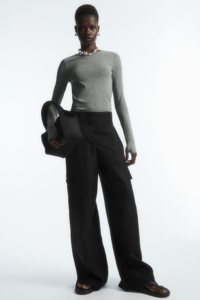 Women's COS Slim-Fit Long-Sleeve Tops Dark Grey NZ-98CKXVNTH