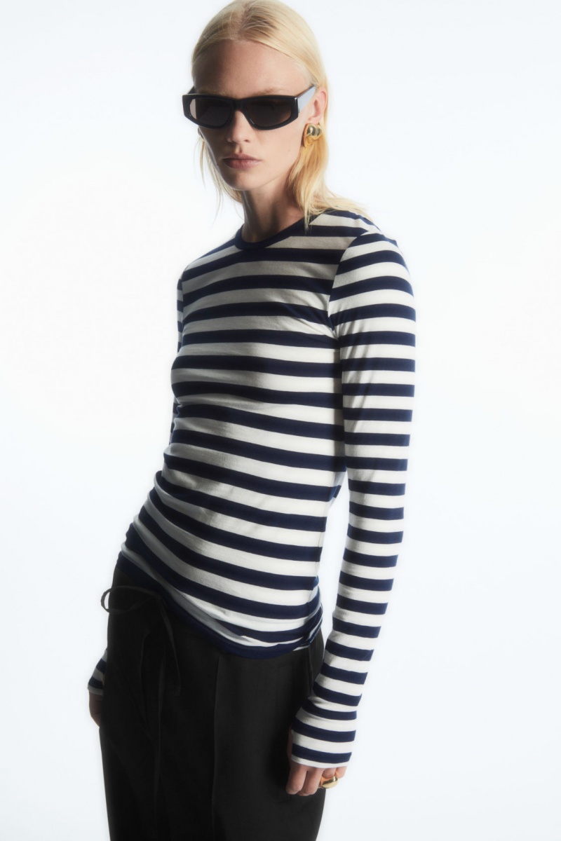 Women\'s COS Slim-Fit Long-Sleeve Tops Navy NZ-48UPDMWIG
