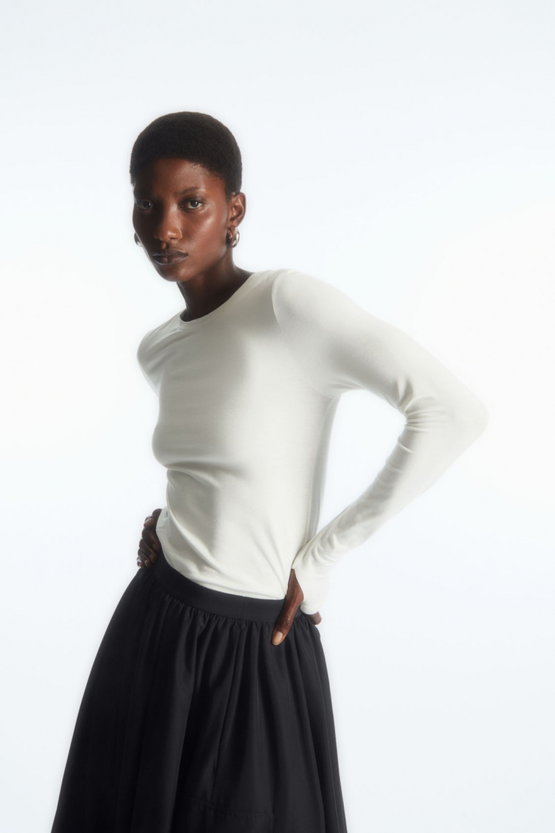 Women's COS Slim-Fit Long-Sleeve Tops White NZ-76WLKUDNC