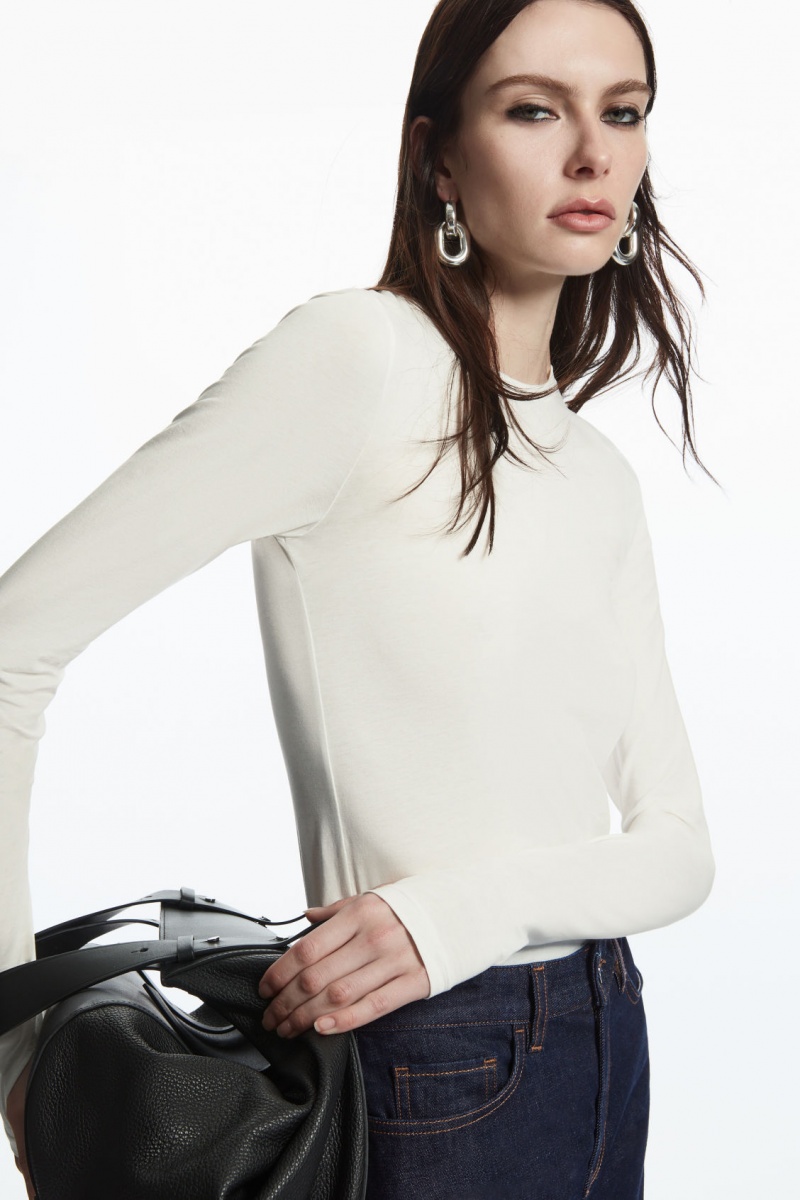 Women\'s COS Slim-Fit Long-Sleeve Tops White NZ-76WLKUDNC