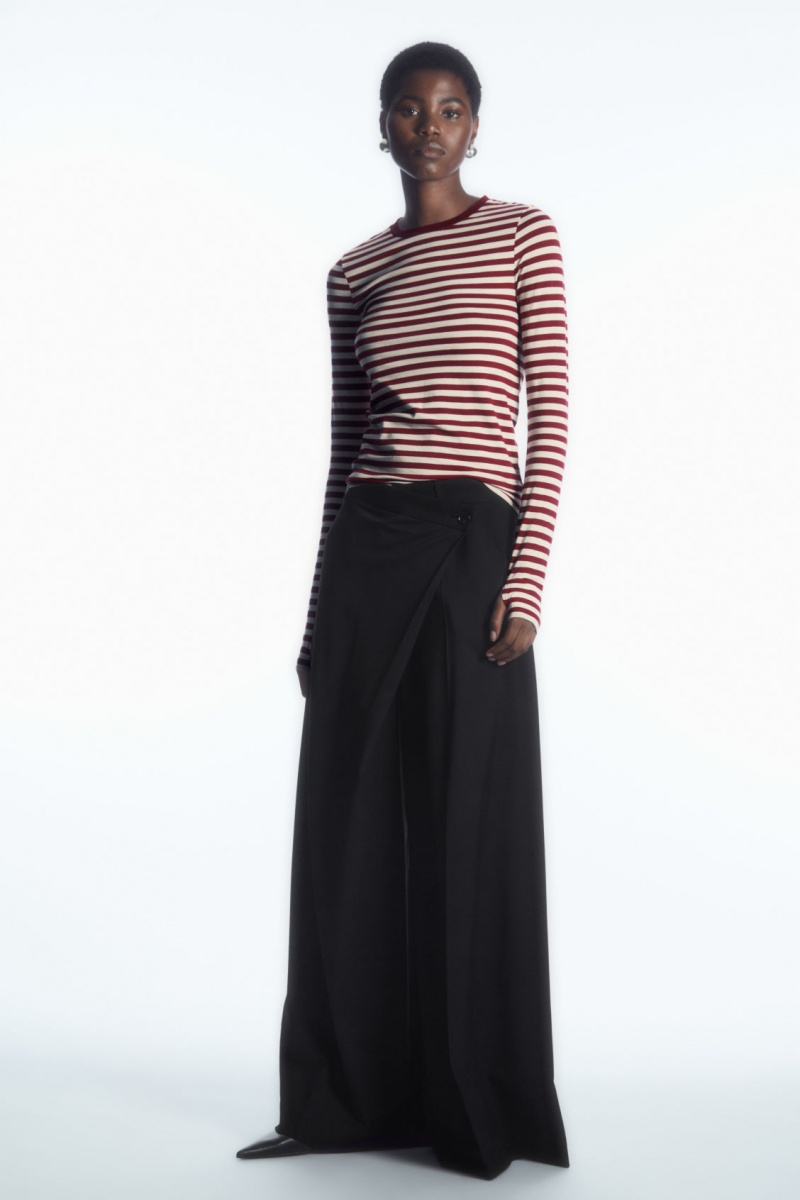 Women's COS Slim-Fit Long-Sleeve Tops White / Burgundy NZ-04EXNMFYZ