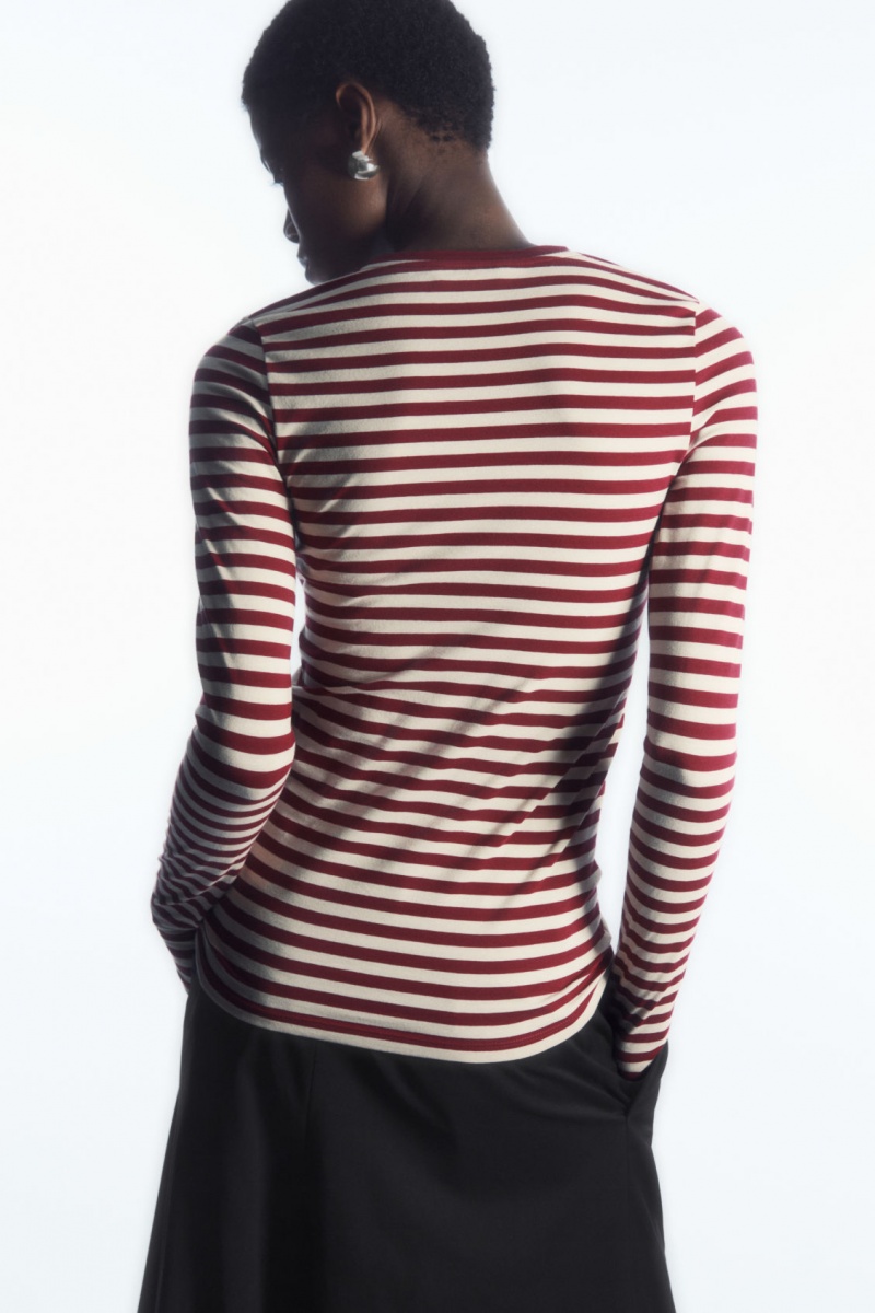 Women's COS Slim-Fit Long-Sleeve Tops White / Burgundy NZ-04EXNMFYZ