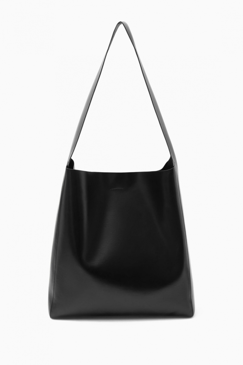 Women's COS Slouchy Leather Shoulder Bags Black NZ-90KFMHBXO
