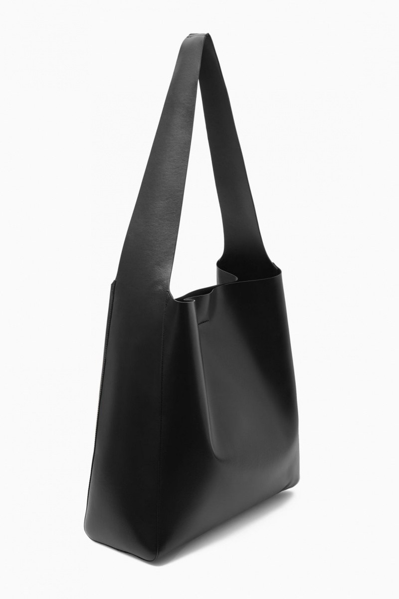 Women's COS Slouchy Leather Shoulder Bags Black NZ-90KFMHBXO