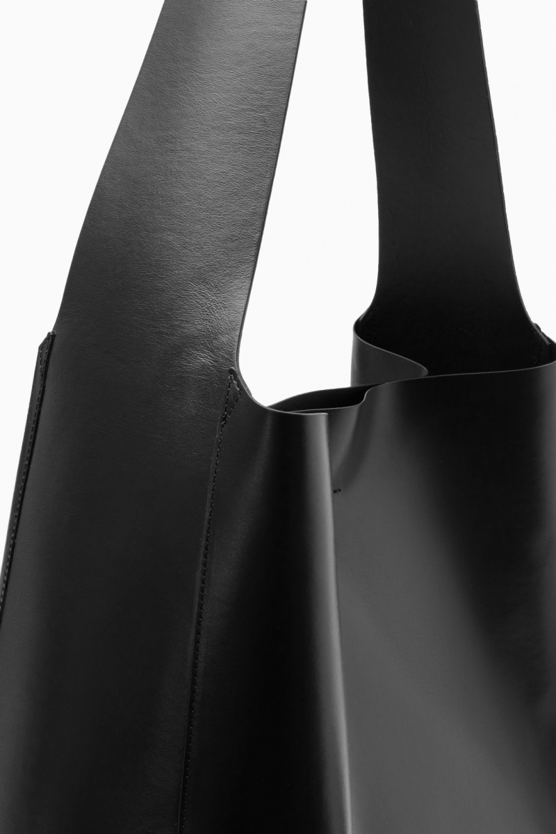 Women's COS Slouchy Leather Shoulder Bags Black NZ-90KFMHBXO