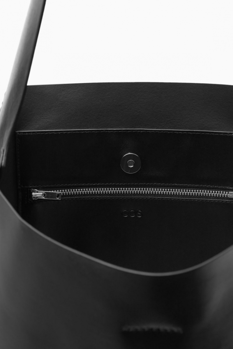 Women's COS Slouchy Leather Shoulder Bags Black NZ-90KFMHBXO