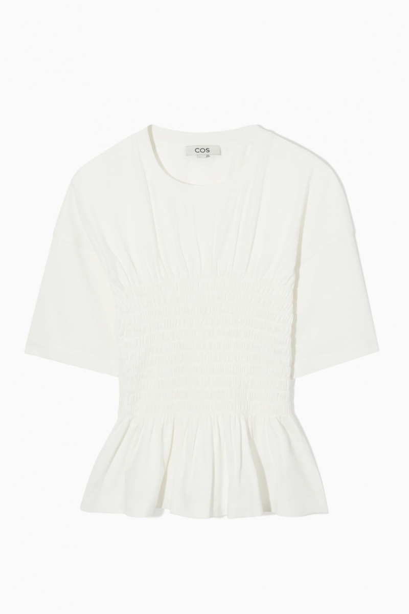 Women's COS Smocked-Bodice T-Shirt White NZ-65NEGVUHA