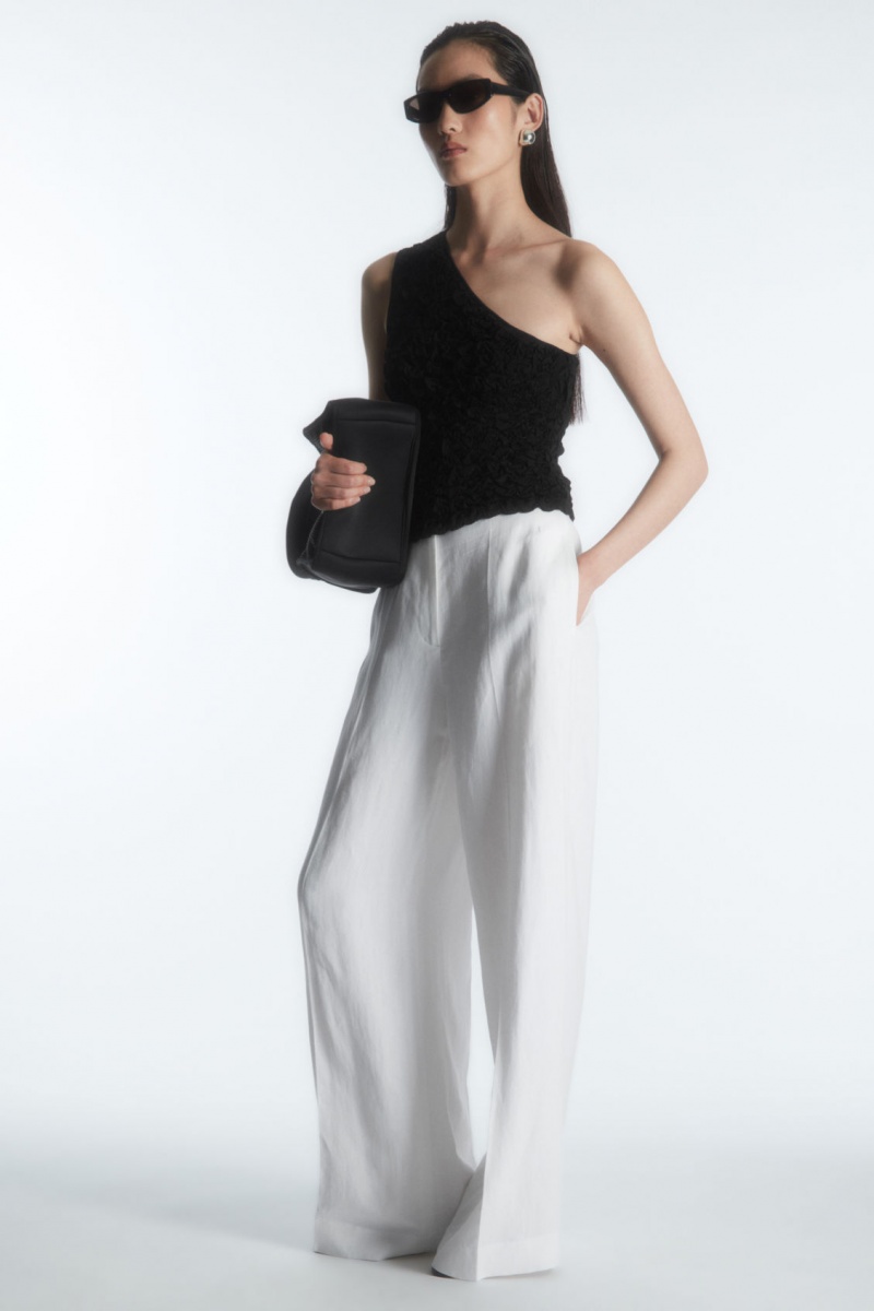 Women's COS Smocked One-Shoulder Tank Top Black NZ-14ICVJBEH
