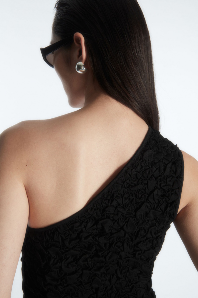 Women's COS Smocked One-Shoulder Tank Top Black NZ-14ICVJBEH