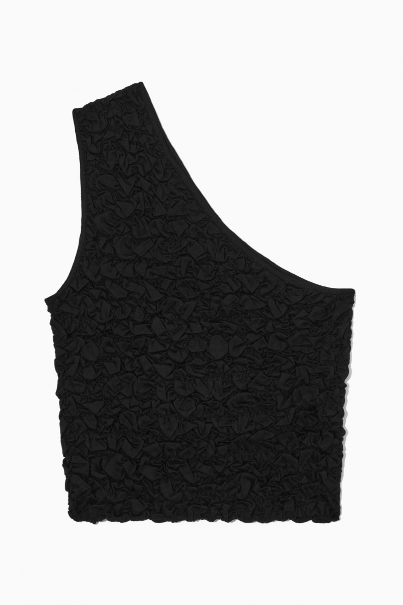 Women's COS Smocked One-Shoulder Tank Top Black NZ-14ICVJBEH