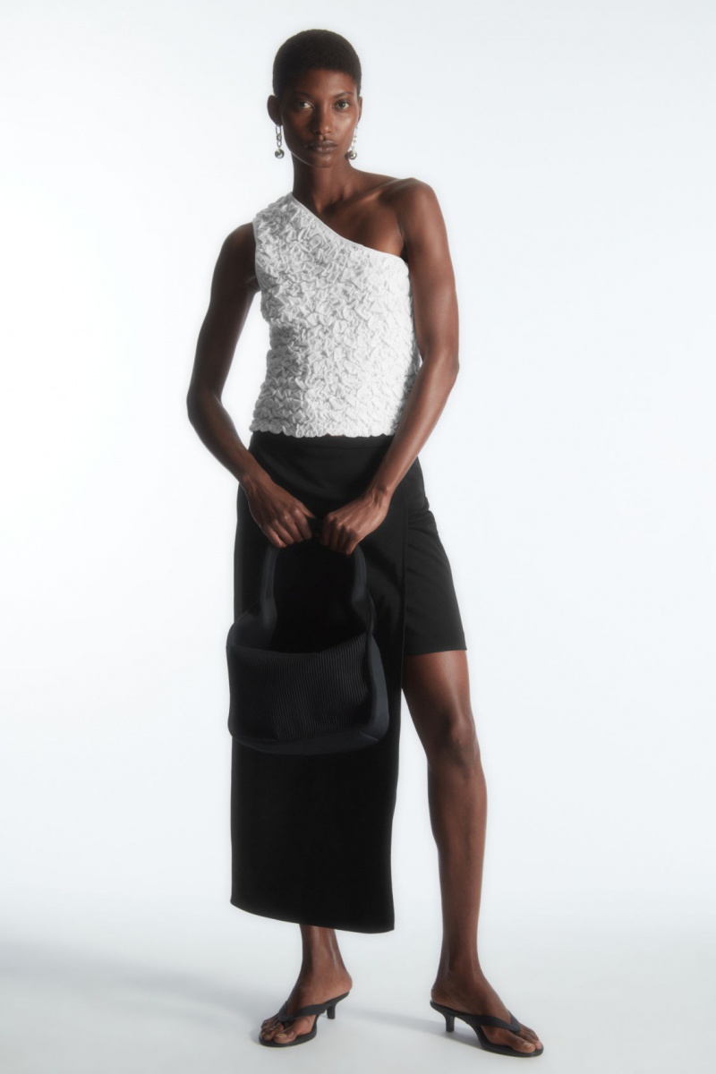 Women's COS Smocked One-Shoulder Tank Top White NZ-72TWEQMDF