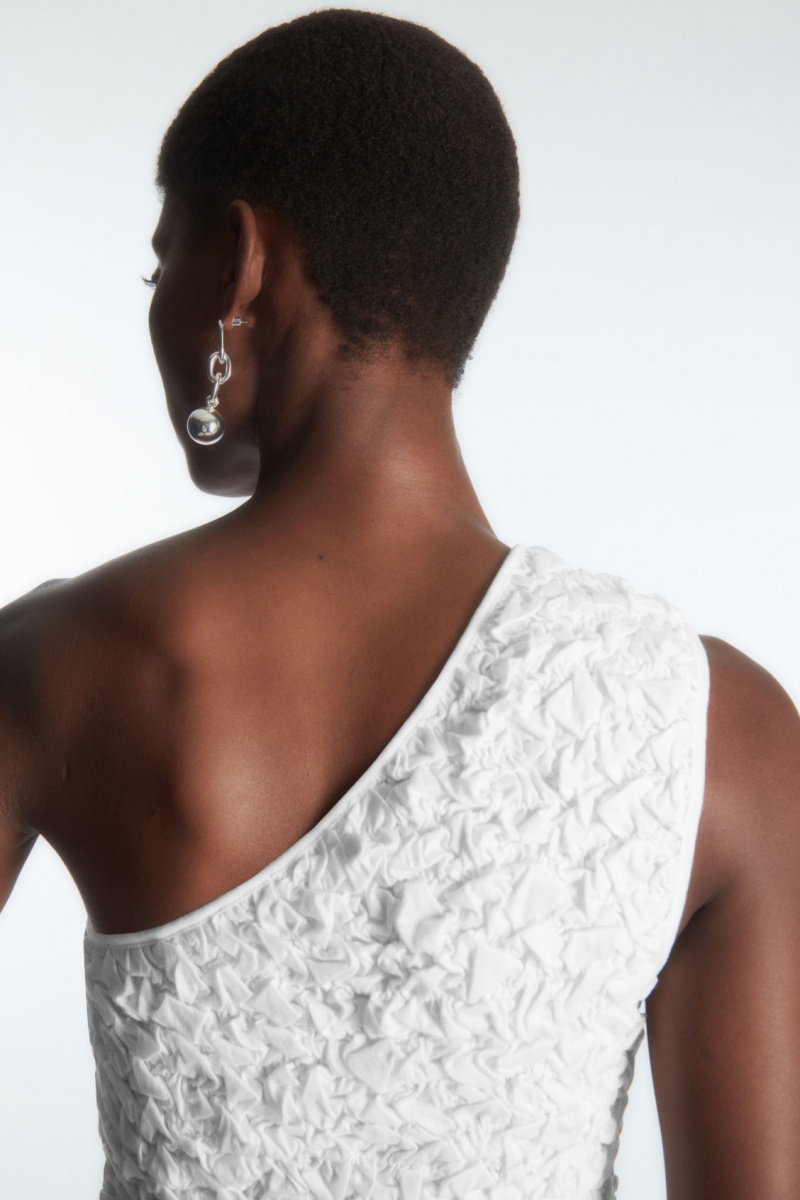 Women's COS Smocked One-Shoulder Tank Top White NZ-72TWEQMDF