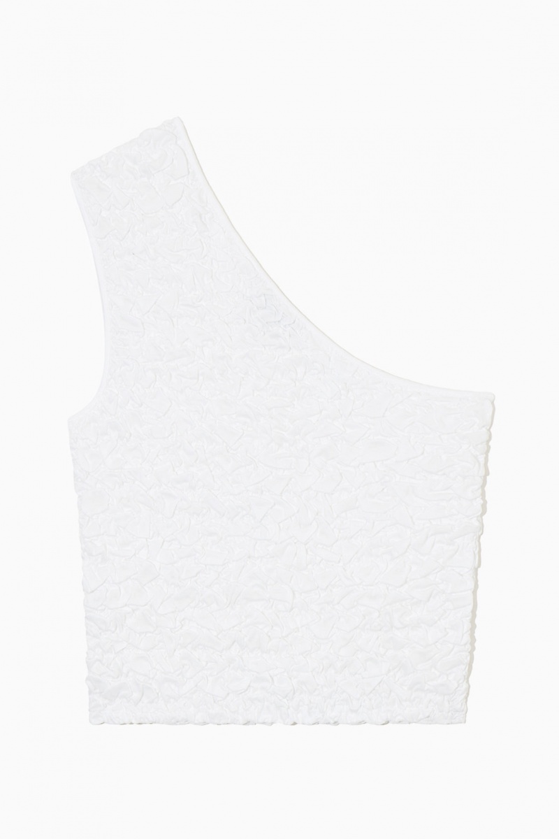 Women's COS Smocked One-Shoulder Tank Top White NZ-72TWEQMDF
