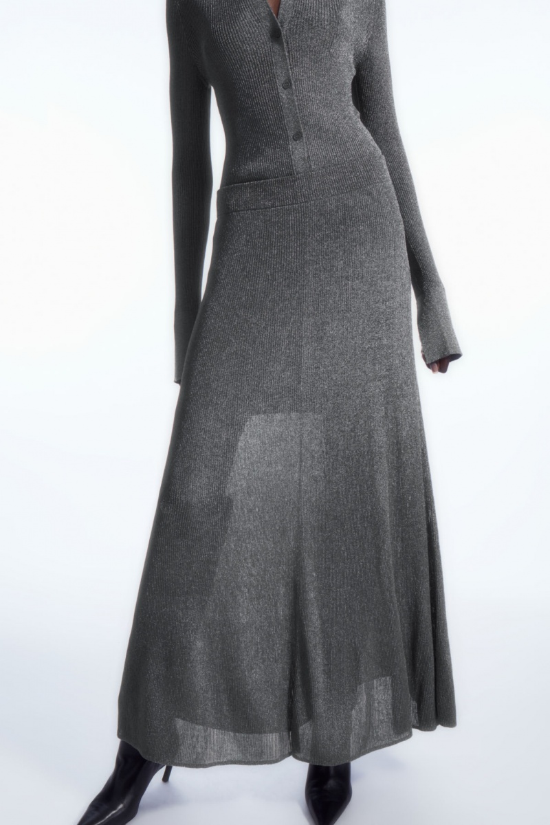 Women's COS Sparkly Ribbed-Knit Maxi Skirt Dark Grey NZ-92QHWOGCE