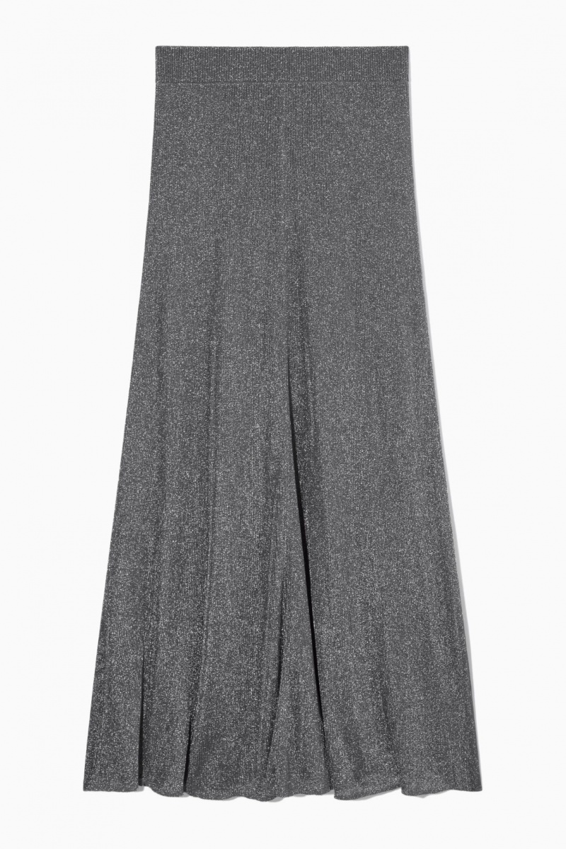 Women's COS Sparkly Ribbed-Knit Maxi Skirt Dark Grey NZ-92QHWOGCE