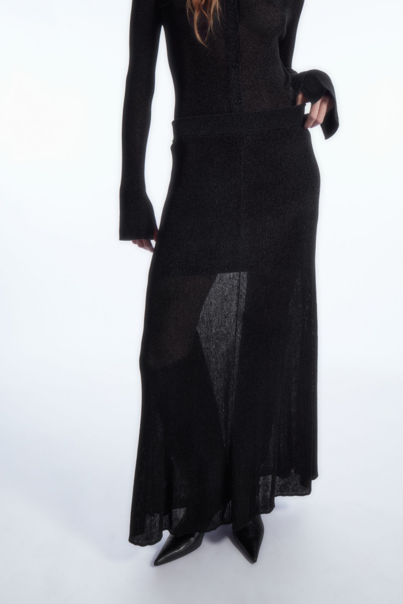 Women's COS Sparkly Ribbed-Knit Maxi Skirt Black NZ-14PWHCQZY