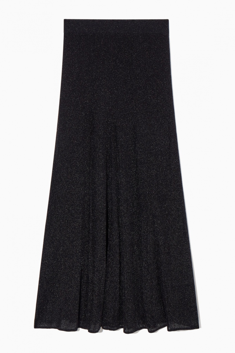 Women's COS Sparkly Ribbed-Knit Maxi Skirt Black NZ-14PWHCQZY