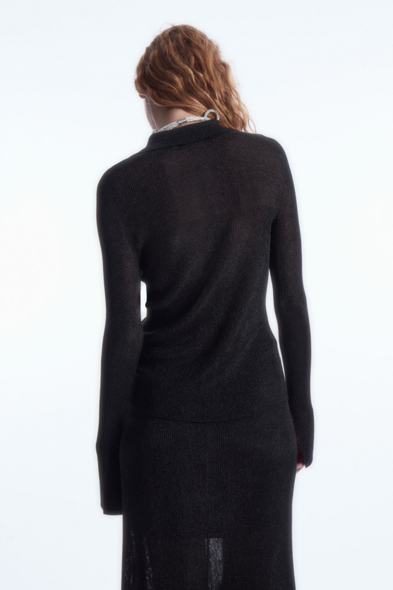 Women's COS Sparkly Ribbed-Knit Shirts Black NZ-61NFUJWRY