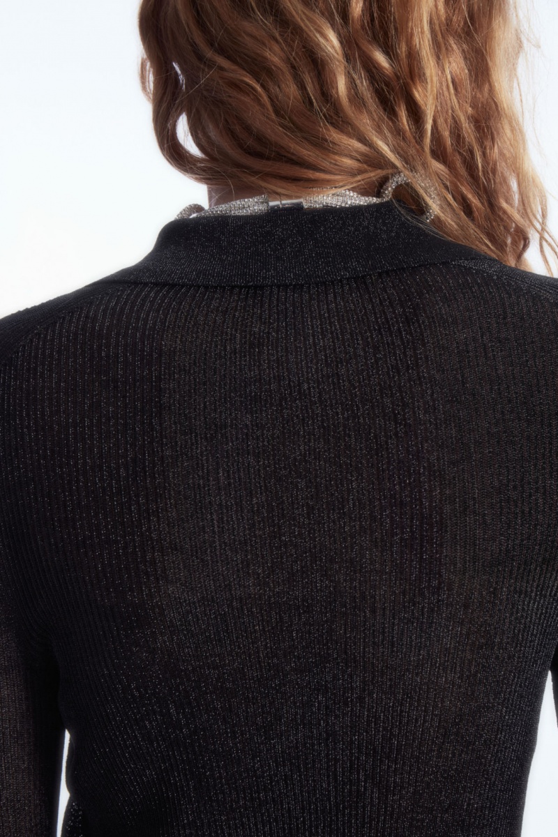 Women's COS Sparkly Ribbed-Knit Shirts Black NZ-61NFUJWRY