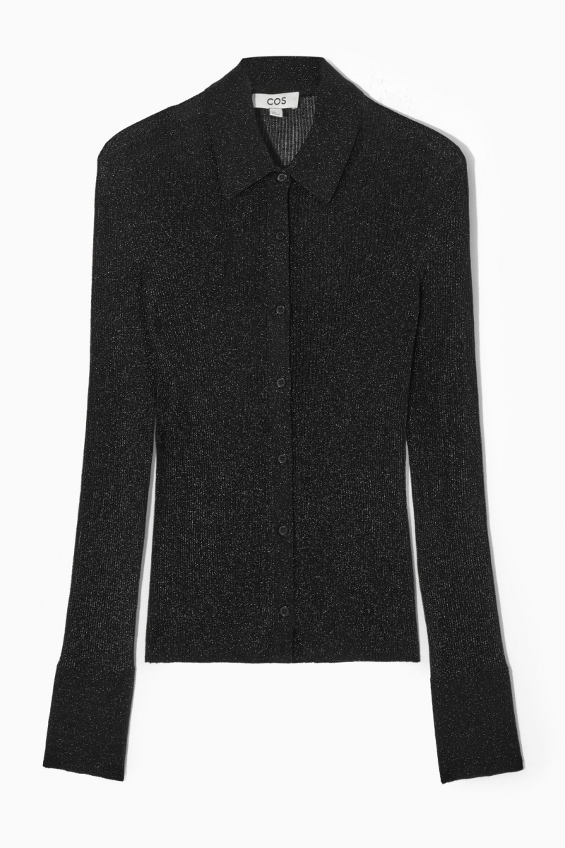 Women's COS Sparkly Ribbed-Knit Shirts Black NZ-61NFUJWRY