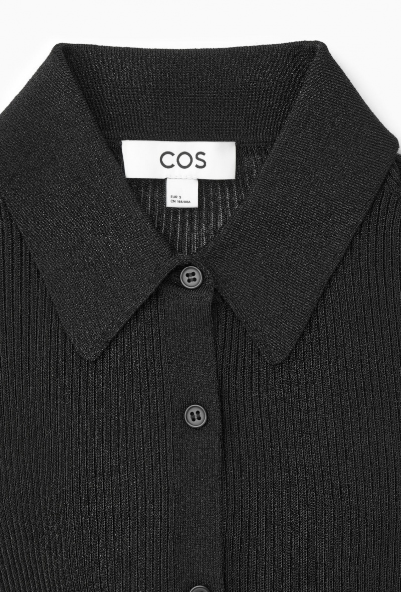 Women's COS Sparkly Ribbed-Knit Shirts Black NZ-61NFUJWRY