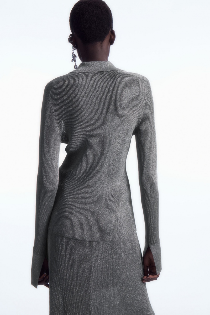 Women's COS Sparkly Ribbed-Knit Shirts Dark Grey NZ-10YCQAEBW